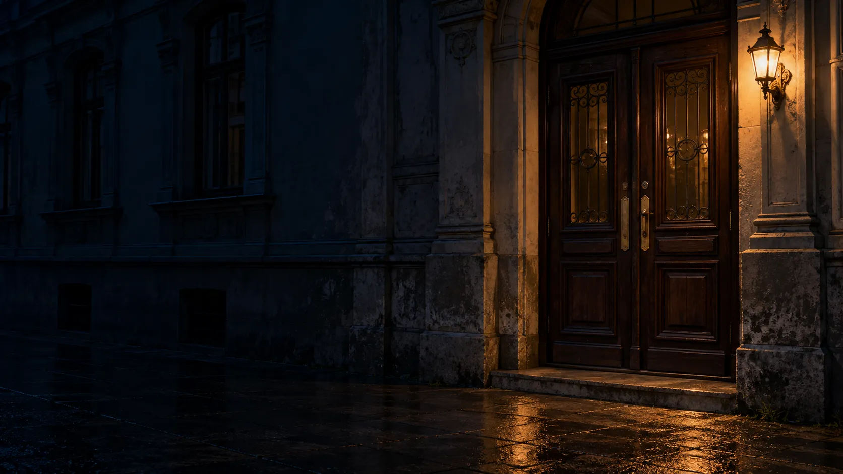 Wizualizacja AI: Oświetlone wejście do domu nocą